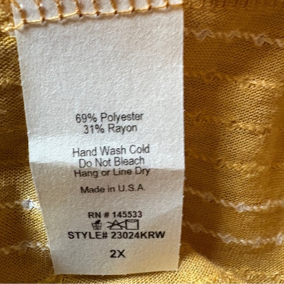 W5 Mustard Yellow Striped Boho Tunic Dress 2X Flowy Bell Sleeves Made in USA - Picture 4 of 4